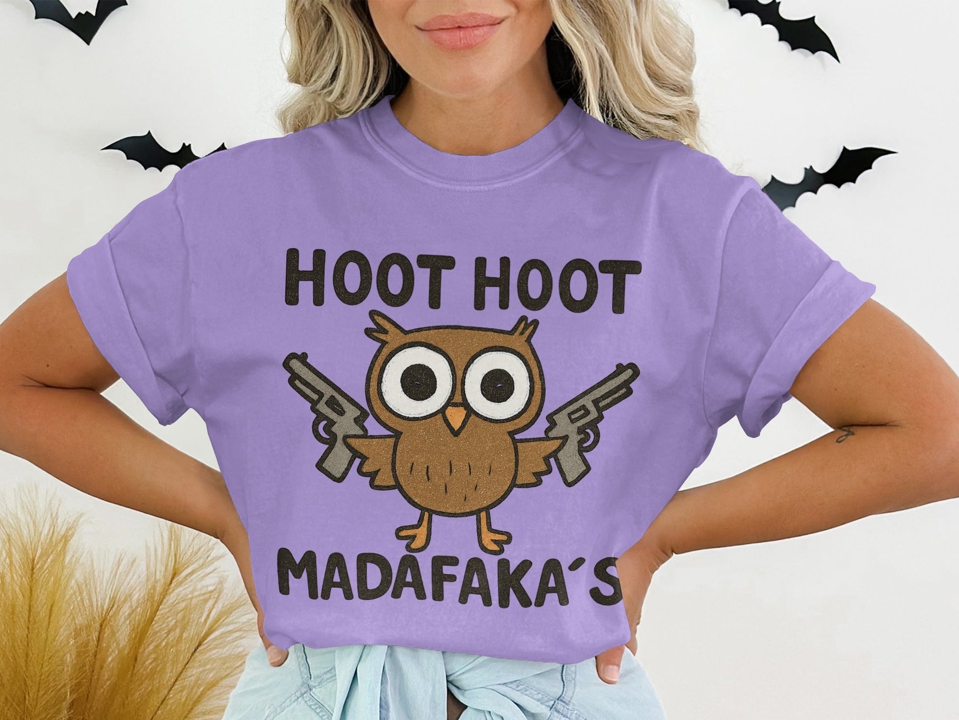 Hoot Hoot Madafakas Funny Owl With Guns Graphic T-Shirt - IconVexa