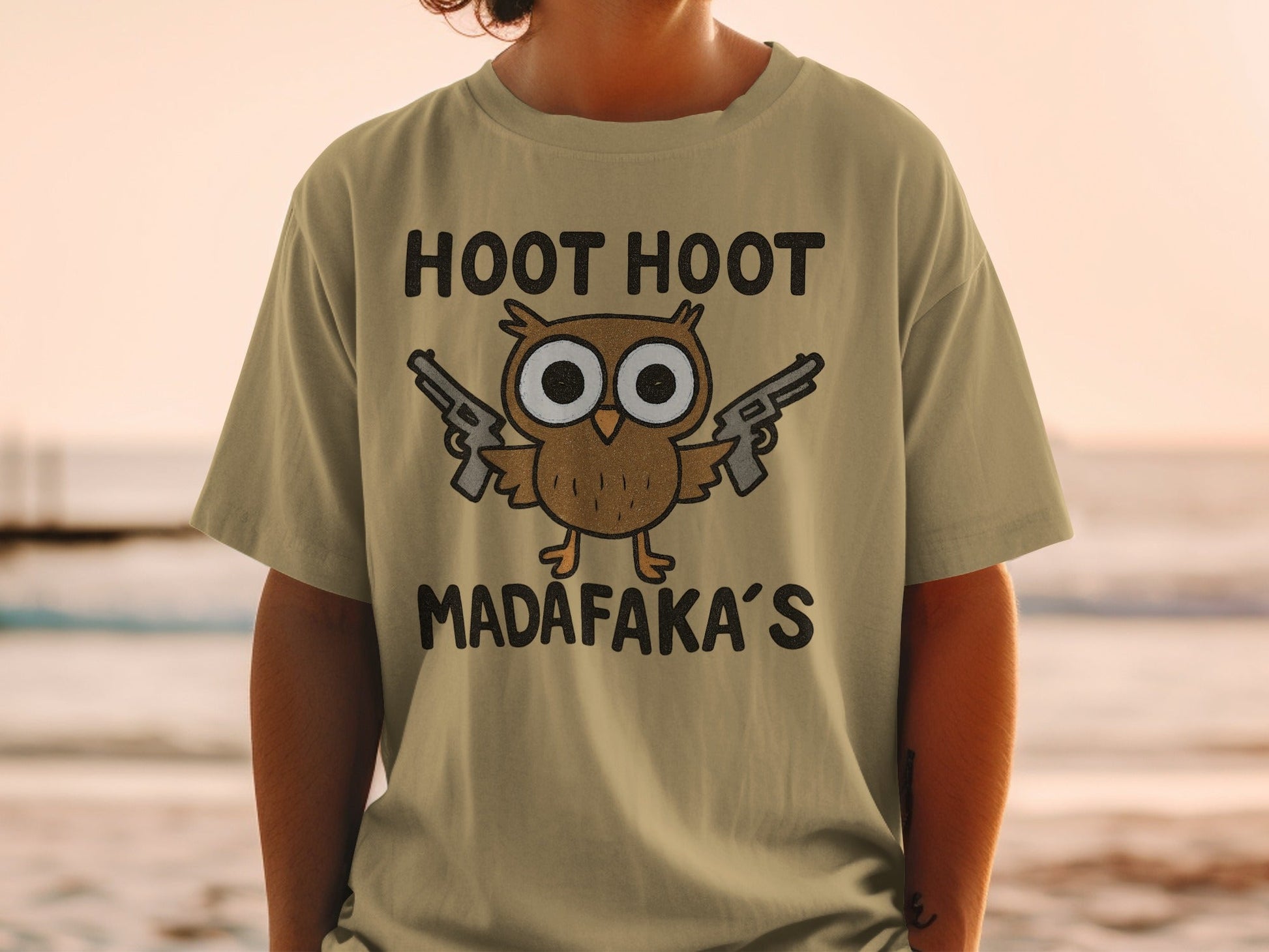 Hoot Hoot Madafakas Funny Owl With Guns Graphic T-Shirt - IconVexa
