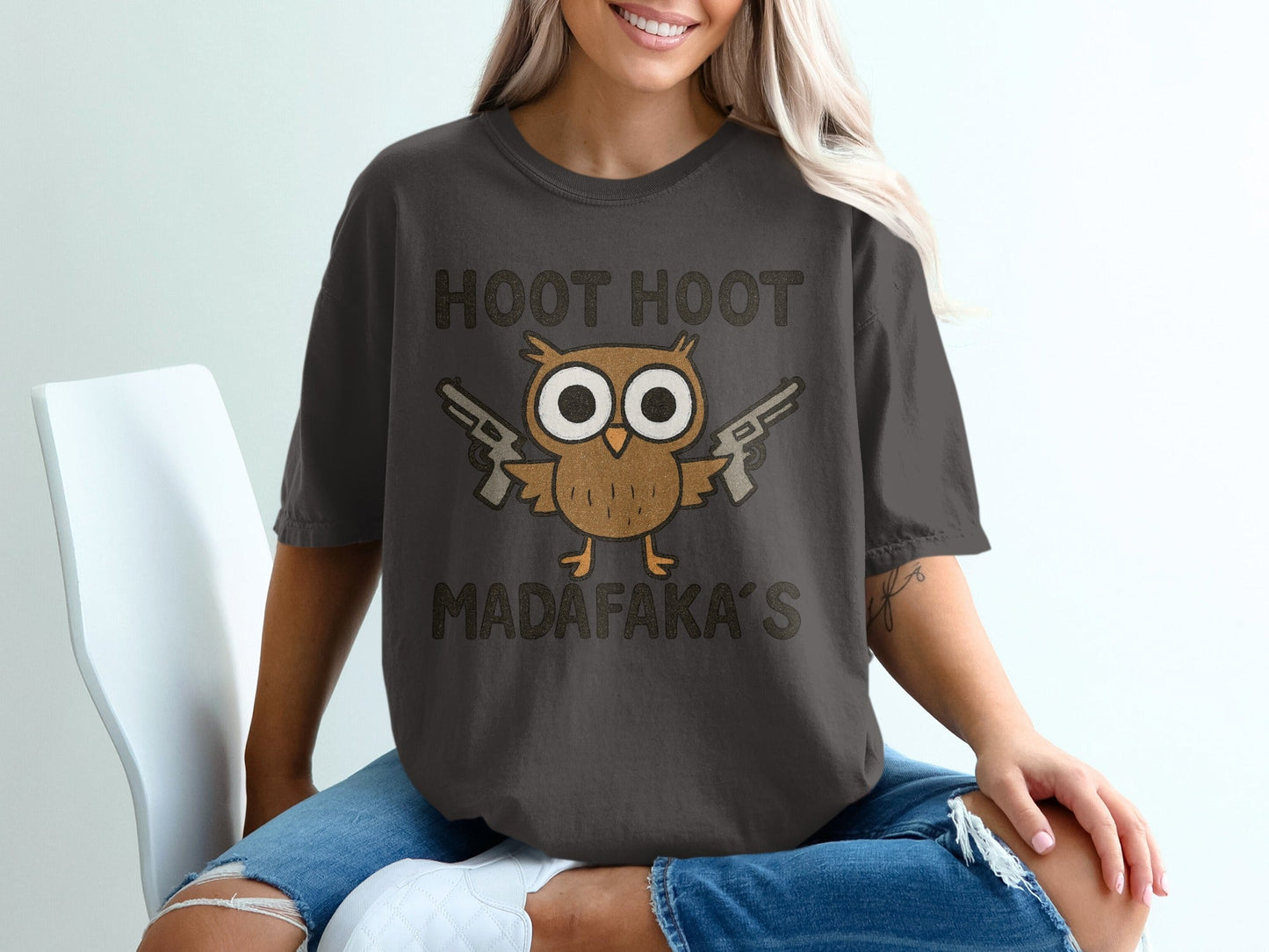 Hoot Hoot Madafakas Funny Owl With Guns Graphic T-Shirt - IconVexa