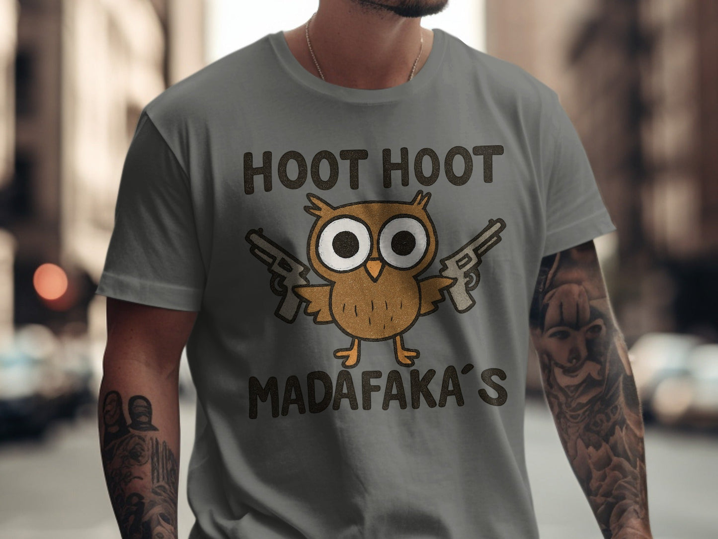 Hoot Hoot Madafakas Funny Owl With Guns Graphic T-Shirt - IconVexa