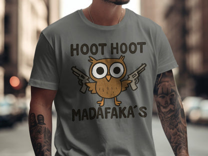 Hoot Hoot Madafakas Funny Owl With Guns Graphic T-Shirt - IconVexa