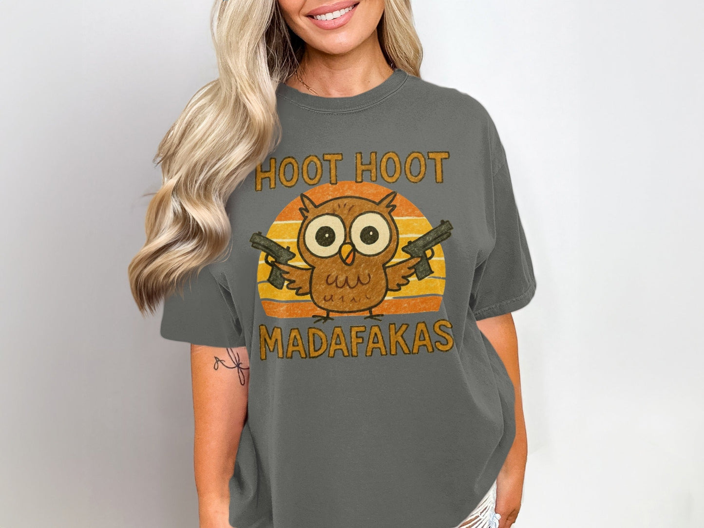 Hoot Hoot Madafakas Tee, Funny Owl T-Shirt, Gun Shirt, Animal Shirt, Sarcastic T-Shirt, Graphic Tee, Novelty Shirt, Trendy Tee - IconVexa