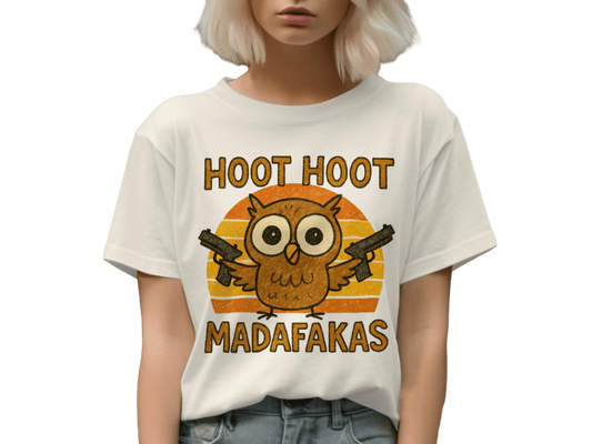 Hoot Hoot Madafakas Tee, Funny Owl T-Shirt, Gun Shirt, Animal Shirt, Sarcastic T-Shirt, Graphic Tee, Novelty Shirt, Trendy Tee - IconVexa