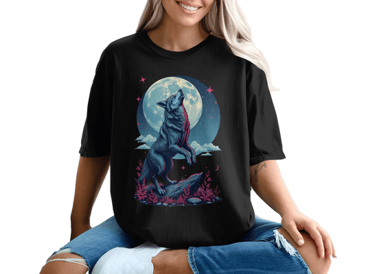 Howling Wolf to the Moon Graphic Celestial T-Shirt - IconVexa