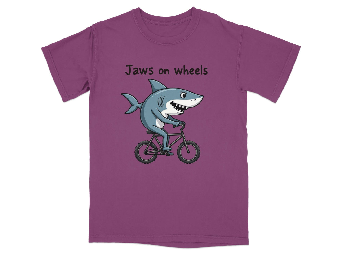 Jaws on Wheels Shark Riding Bike Funny Graphic Tee T-Shirt - IconVexa