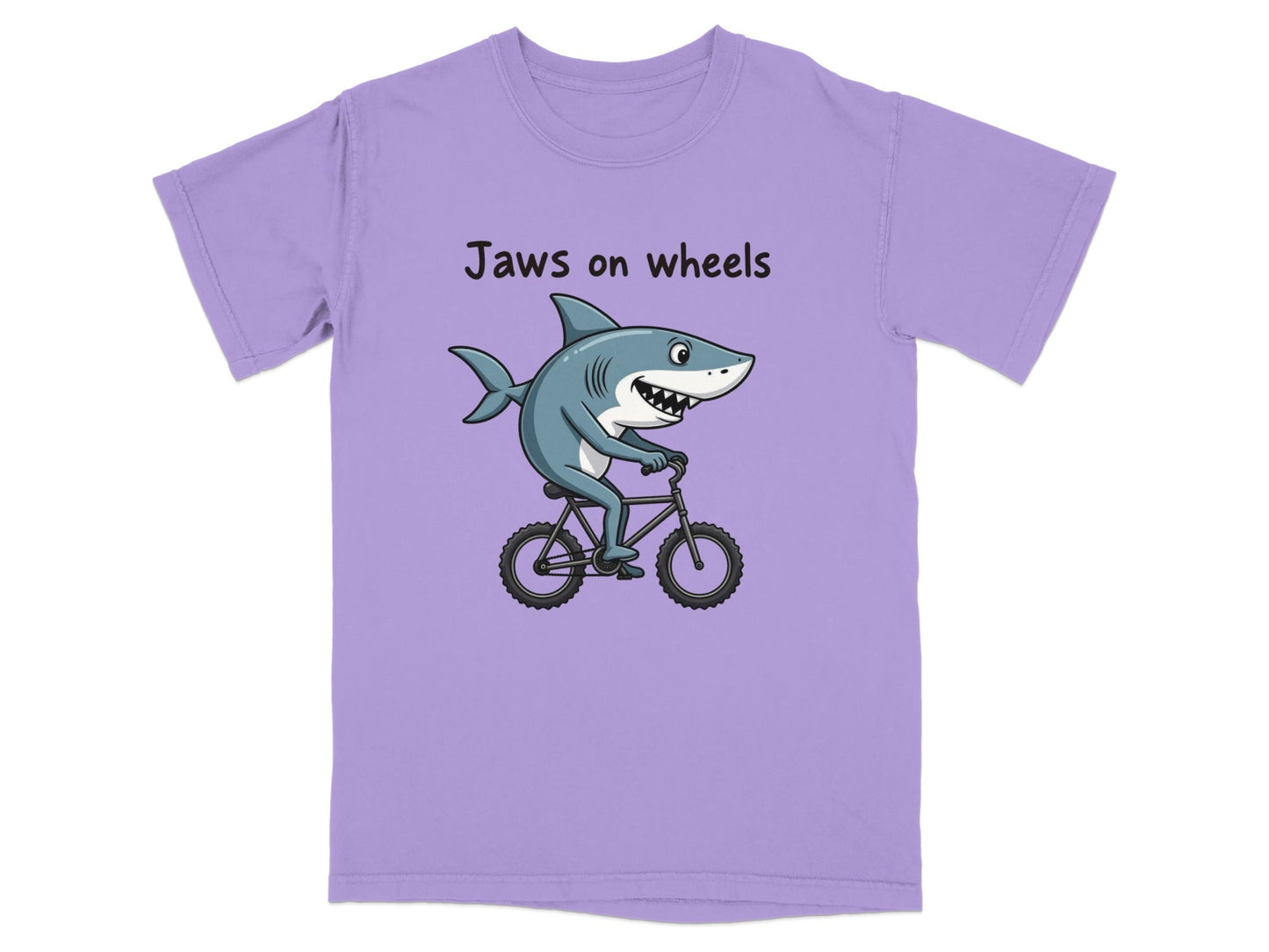 Jaws on Wheels Shark Riding Bike Funny Graphic Tee T-Shirt - IconVexa