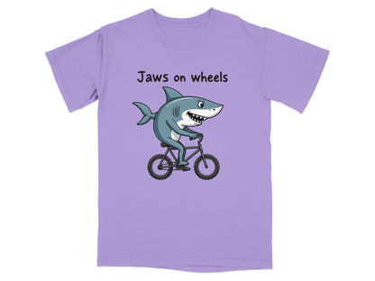 Jaws on Wheels Shark Riding Bike Funny Graphic Tee T-Shirt - IconVexa