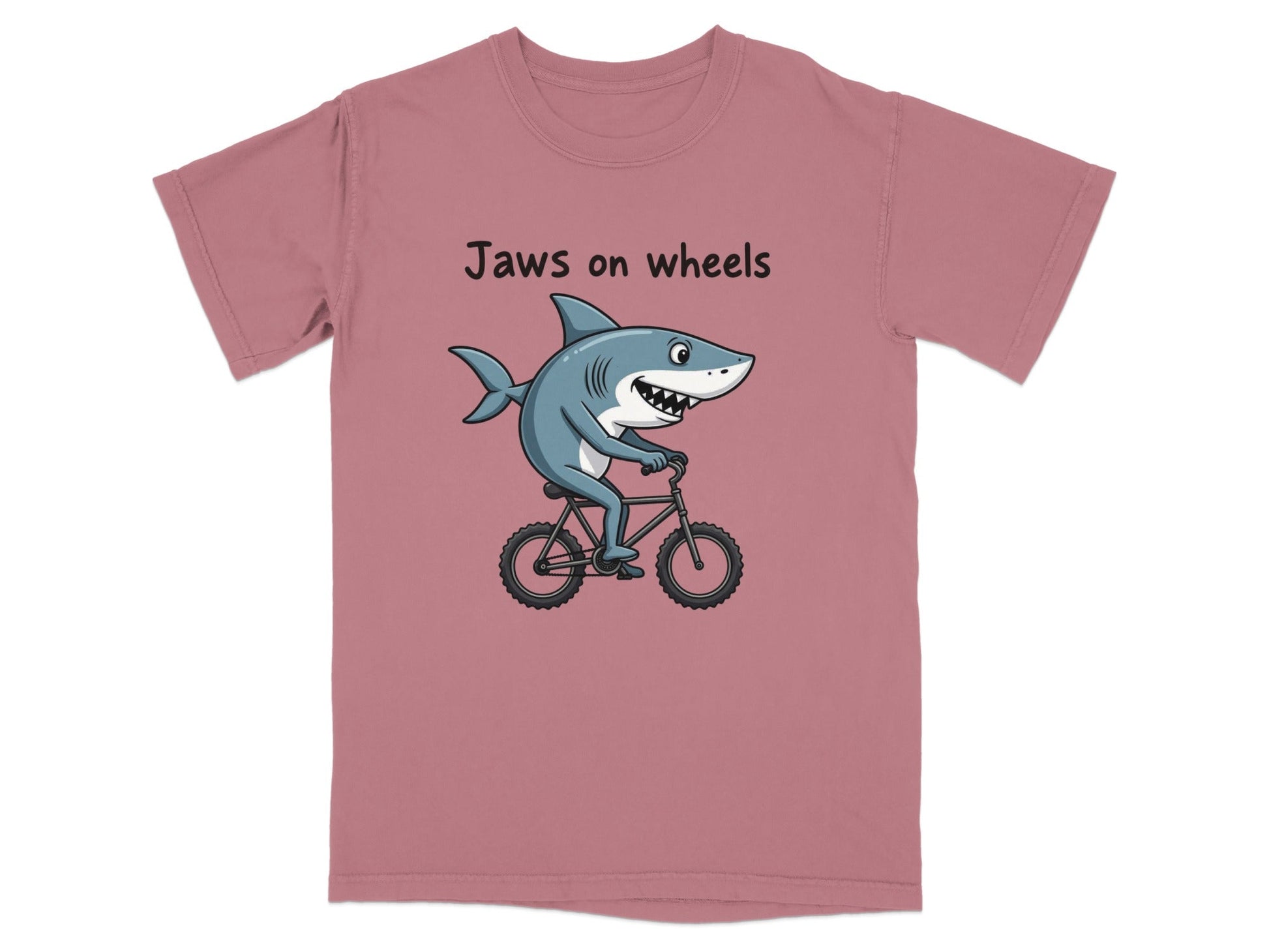 Jaws on Wheels Shark Riding Bike Funny Graphic Tee T-Shirt - IconVexa