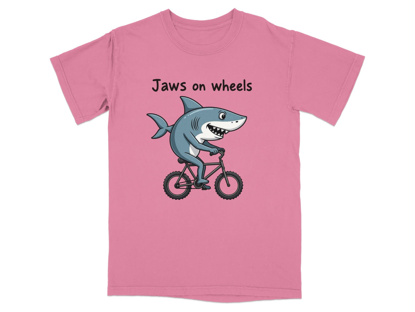 Jaws on Wheels Shark Riding Bike Funny Graphic Tee T-Shirt - IconVexa