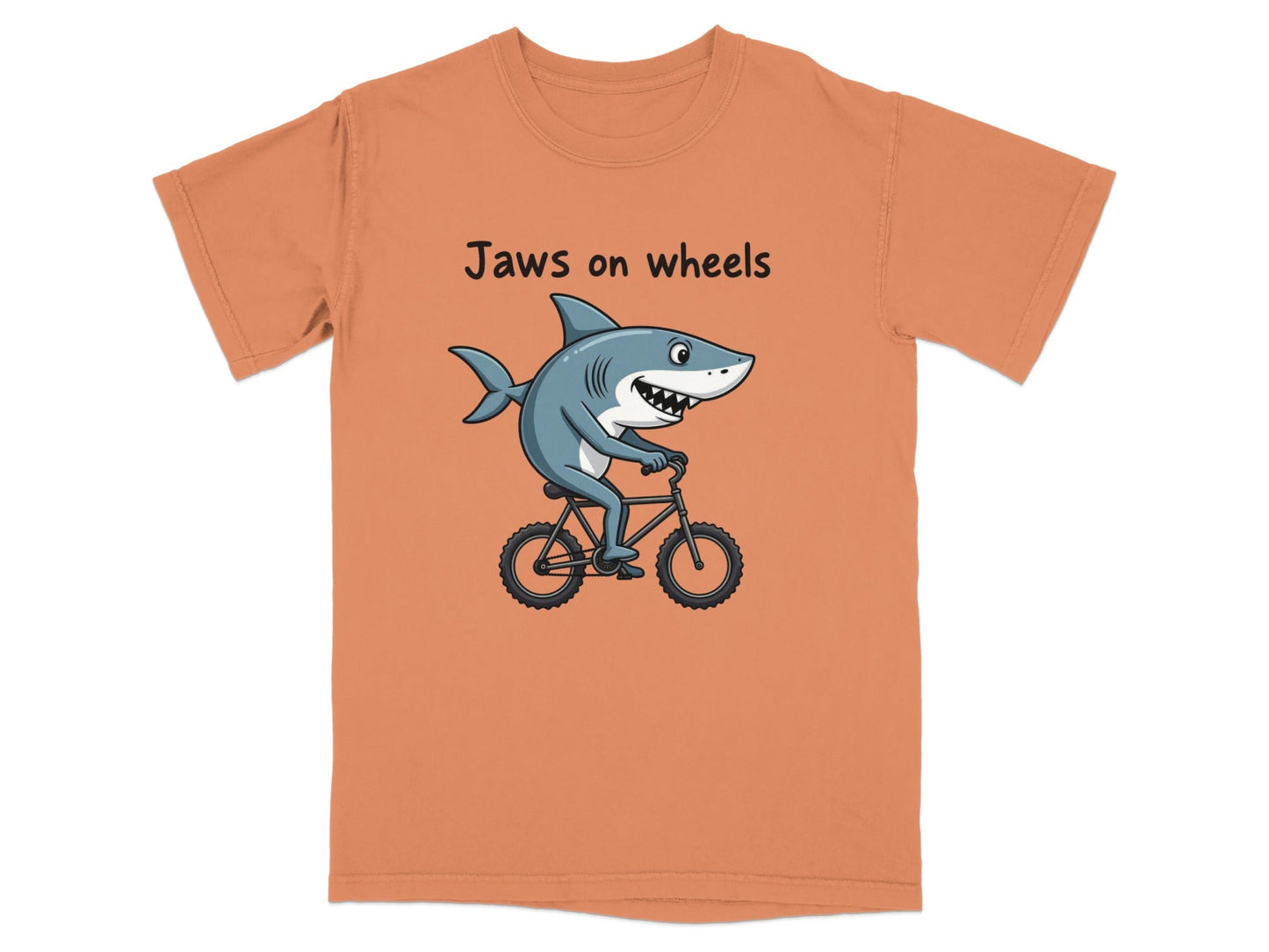 Jaws on Wheels Shark Riding Bike Funny Graphic Tee T-Shirt - IconVexa