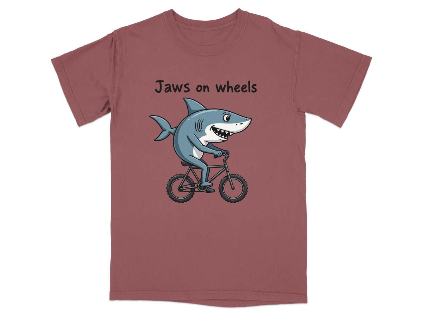 Jaws on Wheels Shark Riding Bike Funny Graphic Tee T-Shirt - IconVexa