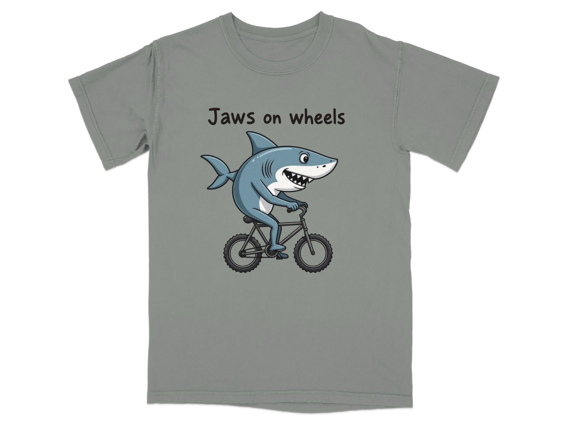 Jaws on Wheels Shark Riding Bike Funny Graphic Tee T-Shirt - IconVexa