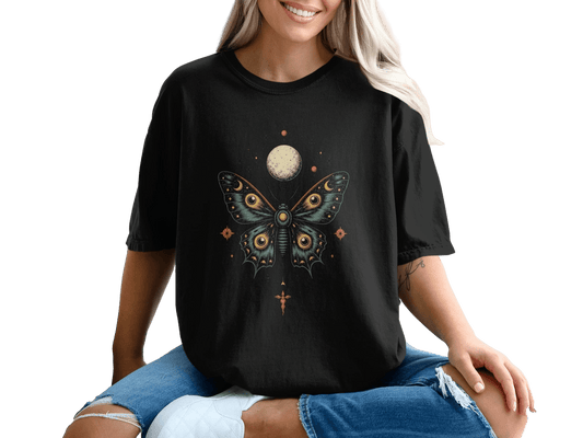 Lunar Moth with Moon Above Graphic Women T-Shirt - IconVexa