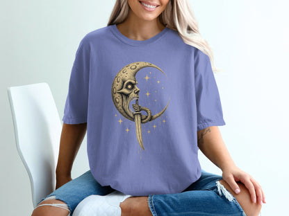 Man In The Moon With Dagger Graphic Design T-Shirt - IconVexa