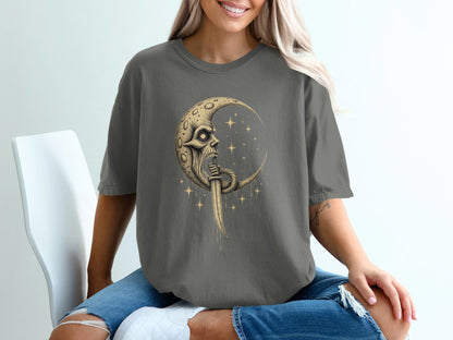Man In The Moon With Dagger Graphic Design T-Shirt - IconVexa