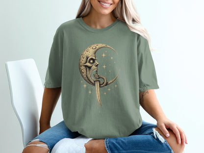 Man In The Moon With Dagger Graphic Design T-Shirt - IconVexa
