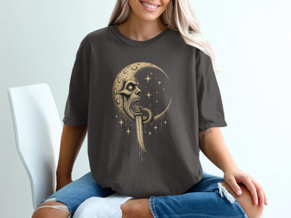 Man In The Moon With Dagger Graphic Design T-Shirt - IconVexa