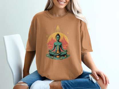 Meditating Buddha With Lotus Spiritual Graphic Art T-Shirt - IconVexa