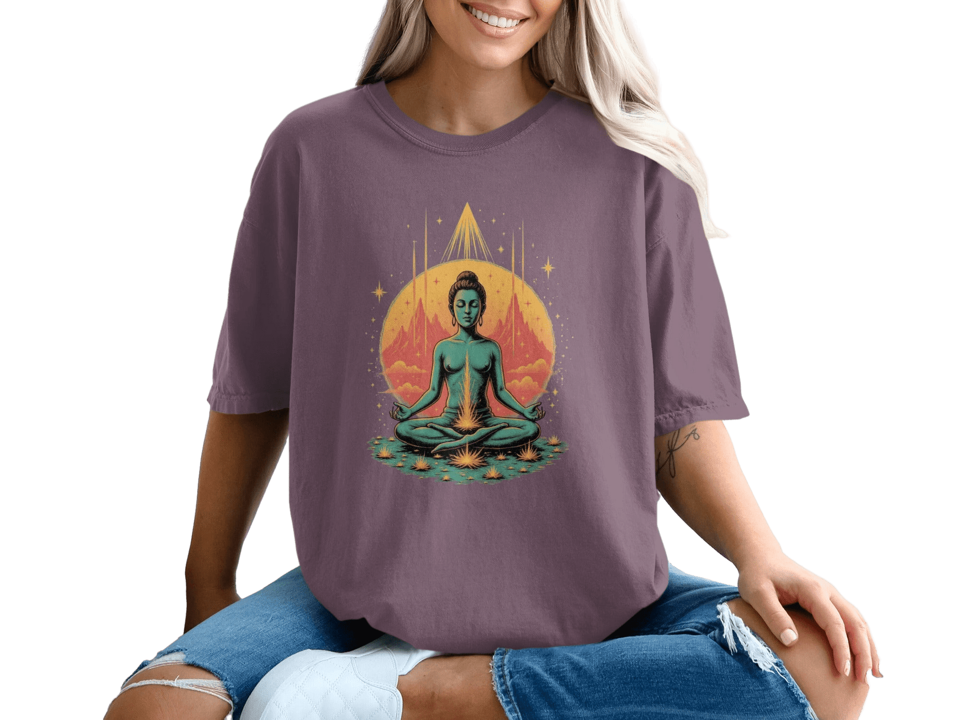 Meditating Buddha With Lotus Spiritual Graphic Art T-Shirt - IconVexa