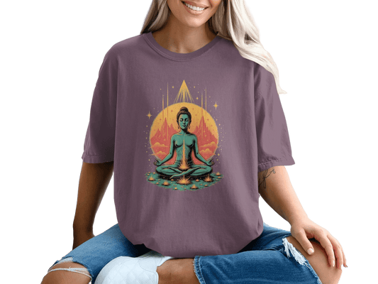 Meditating Buddha With Lotus Spiritual Graphic Art T-Shirt - IconVexa
