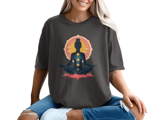 Meditating Woman Chakras Above All Graphic Design T-Shirt - IconVexa