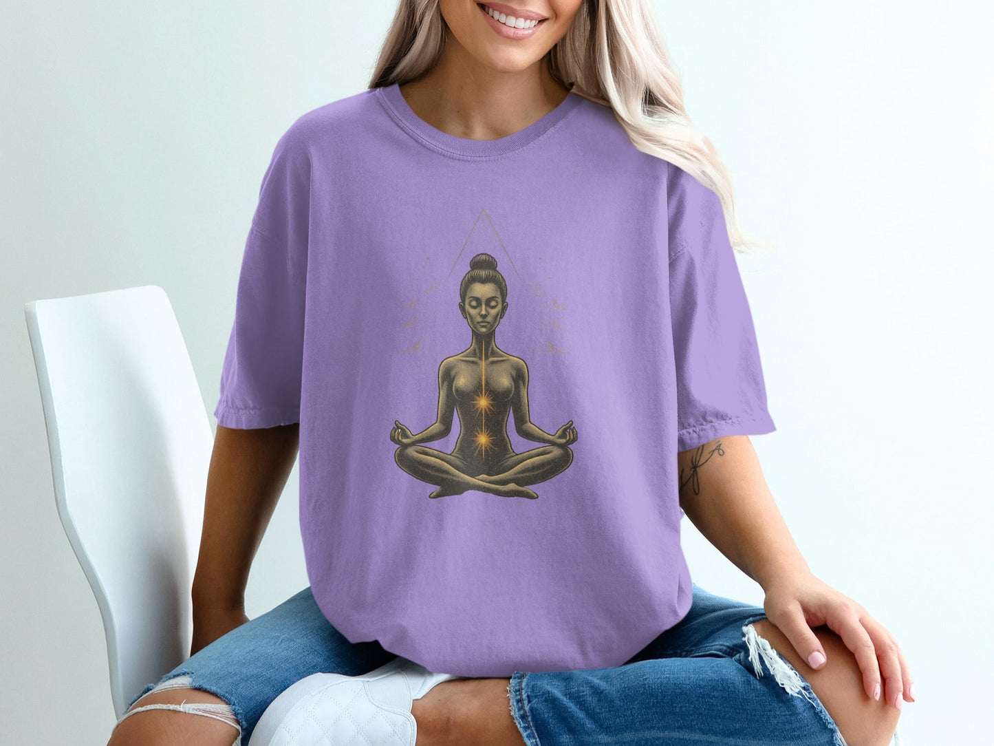 Meditating Woman In Nature Graphic Spiritual T-Shirt - IconVexa