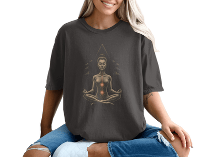 Meditating Woman In Nature Graphic Spiritual T-Shirt - IconVexa