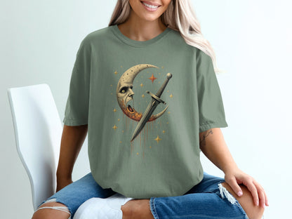 Moon and Sword Graphic Cool Design Adult Unisex T-Shirt - IconVexa