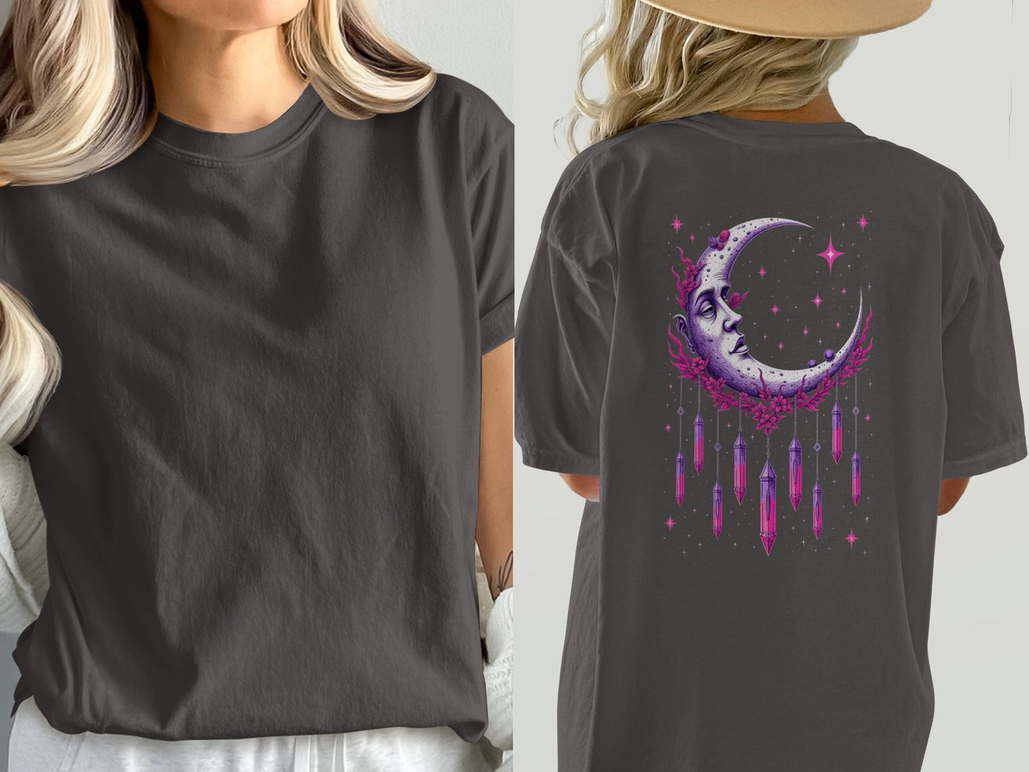 Moon Crystal Dreamcatcher Back Print Women's Black T-Shirt - IconVexa