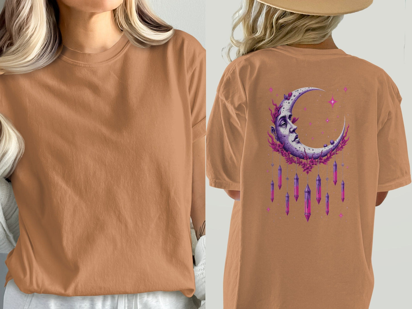 Moon Crystal Dreamcatcher Back Print Women's Black T-Shirt - IconVexa