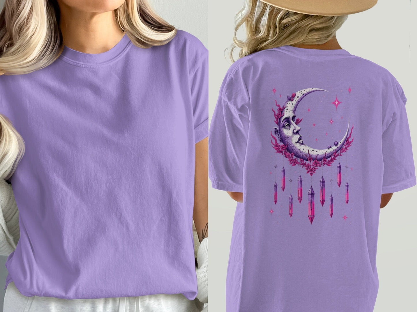 Moon Crystal Dreamcatcher Back Print Women's Black T-Shirt - IconVexa