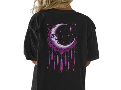 Moon Crystal Dreamcatcher Back Print Women's Black T-Shirt - IconVexa