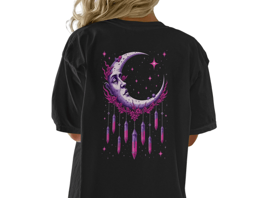 Moon Crystal Dreamcatcher Back Print Women's Black T-Shirt - IconVexa