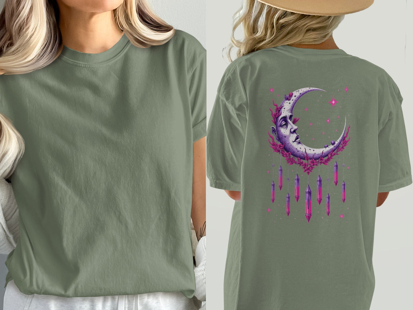 Moon Crystal Dreamcatcher Back Print Women's Black T-Shirt - IconVexa