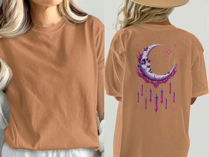 Moon Crystal Dreamcatcher Back Print Women's Black T-Shirt - IconVexa