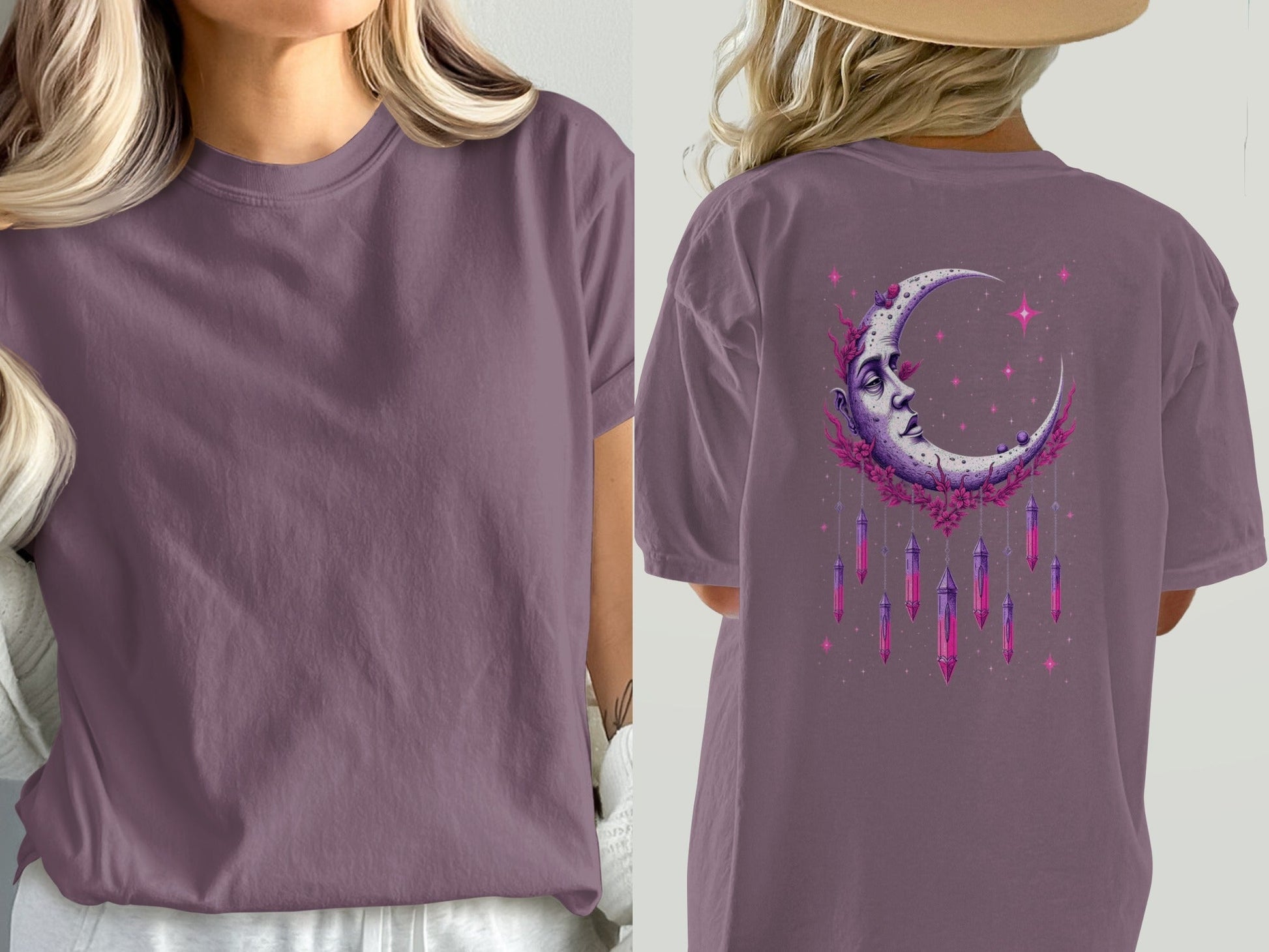 Moon Crystal Dreamcatcher Back Print Women's Black T-Shirt - IconVexa