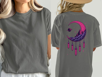 Moon Crystals T-Shirt, Dreamy Celestial Tee, Planet Graphic Shirt, Stylish T-Shirt, Trendy Shirt, Gift Idea, Comfortable T-Shirt - IconVexa