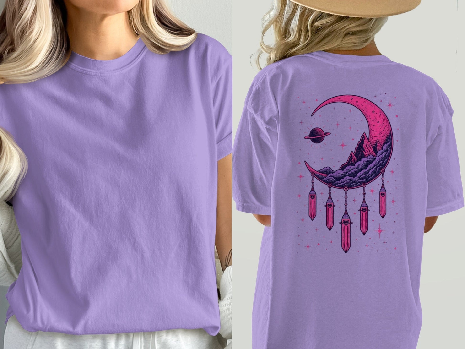Moon Crystals T-Shirt, Dreamy Celestial Tee, Planet Graphic Shirt, Stylish T-Shirt, Trendy Shirt, Gift Idea, Comfortable T-Shirt - IconVexa