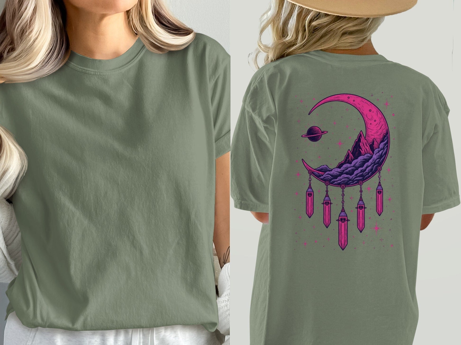 Moon Crystals T-Shirt, Dreamy Celestial Tee, Planet Graphic Shirt, Stylish T-Shirt, Trendy Shirt, Gift Idea, Comfortable T-Shirt - IconVexa