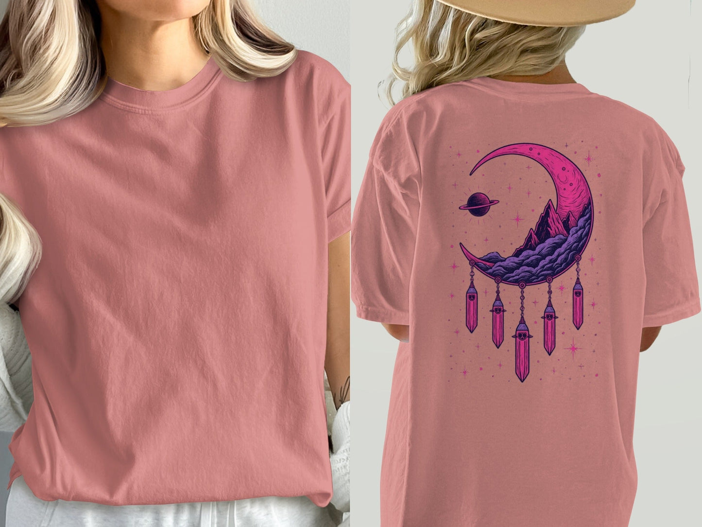 Moon Crystals T-Shirt, Dreamy Celestial Tee, Planet Graphic Shirt, Stylish T-Shirt, Trendy Shirt, Gift Idea, Comfortable T-Shirt - IconVexa