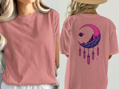 Moon Crystals T-Shirt, Dreamy Celestial Tee, Planet Graphic Shirt, Stylish T-Shirt, Trendy Shirt, Gift Idea, Comfortable T-Shirt - IconVexa