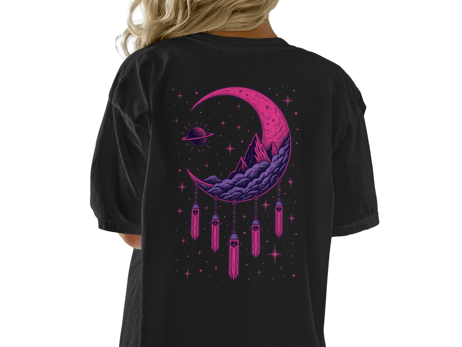 Moon Crystals T-Shirt, Dreamy Celestial Tee, Planet Graphic Shirt, Stylish T-Shirt, Trendy Shirt, Gift Idea, Comfortable T-Shirt - IconVexa