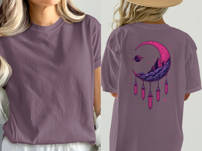 Moon Crystals T-Shirt, Dreamy Celestial Tee, Planet Graphic Shirt, Stylish T-Shirt, Trendy Shirt, Gift Idea, Comfortable T-Shirt - IconVexa