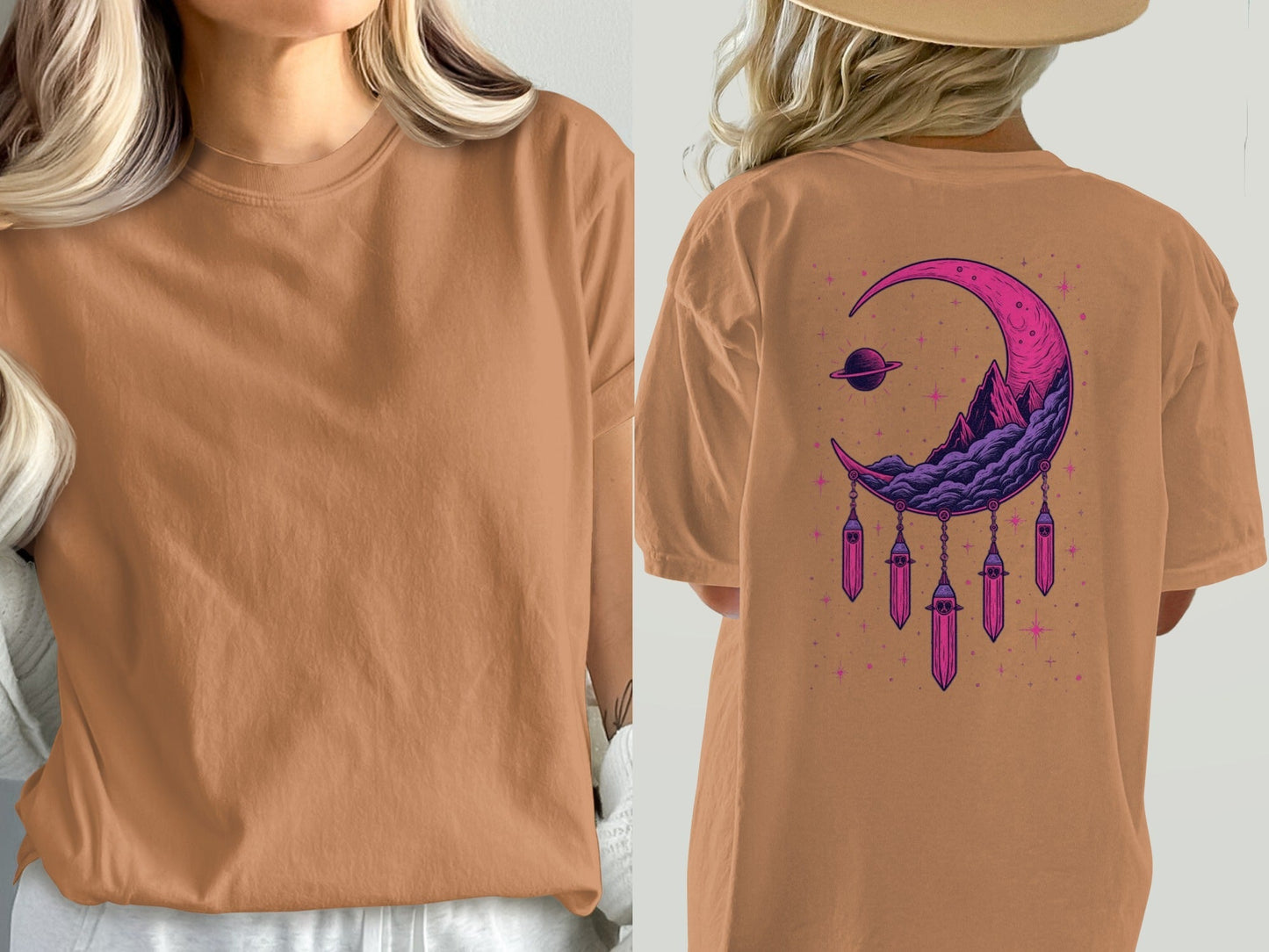 Moon Crystals T-Shirt, Dreamy Celestial Tee, Planet Graphic Shirt, Stylish T-Shirt, Trendy Shirt, Gift Idea, Comfortable T-Shirt - IconVexa
