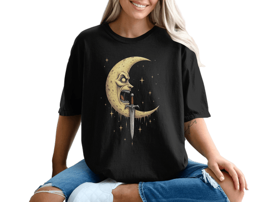 Moon Sword Nightmare Horror Aesthetic Graphic Print T-Shirt - IconVexa