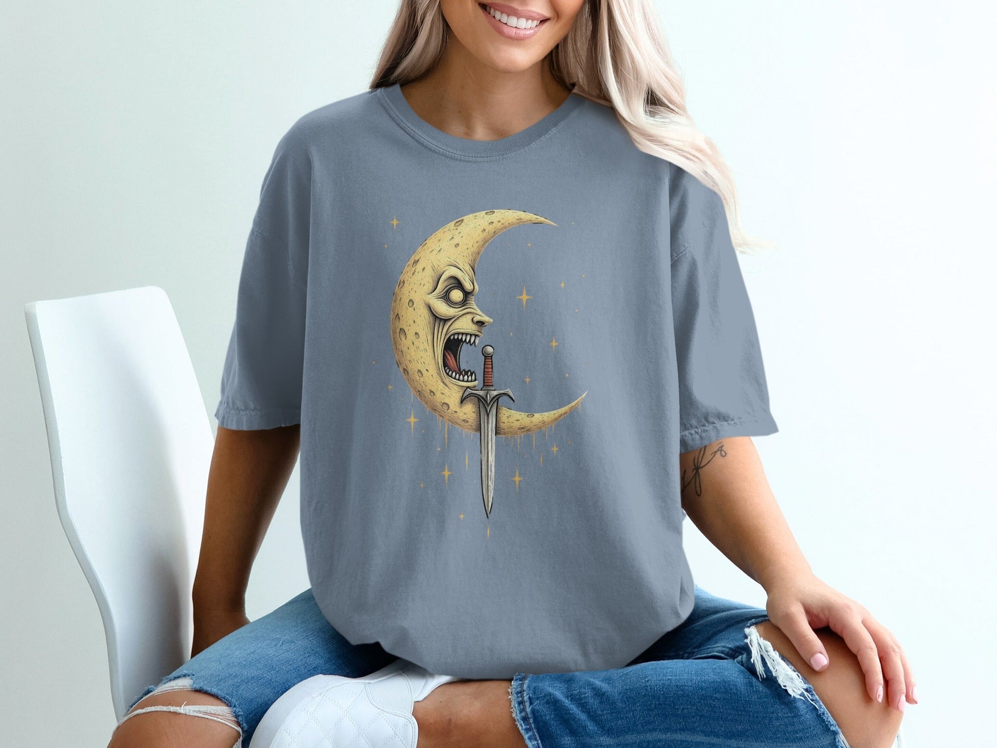Moon Sword Nightmare Horror Aesthetic Graphic Print T-Shirt - IconVexa