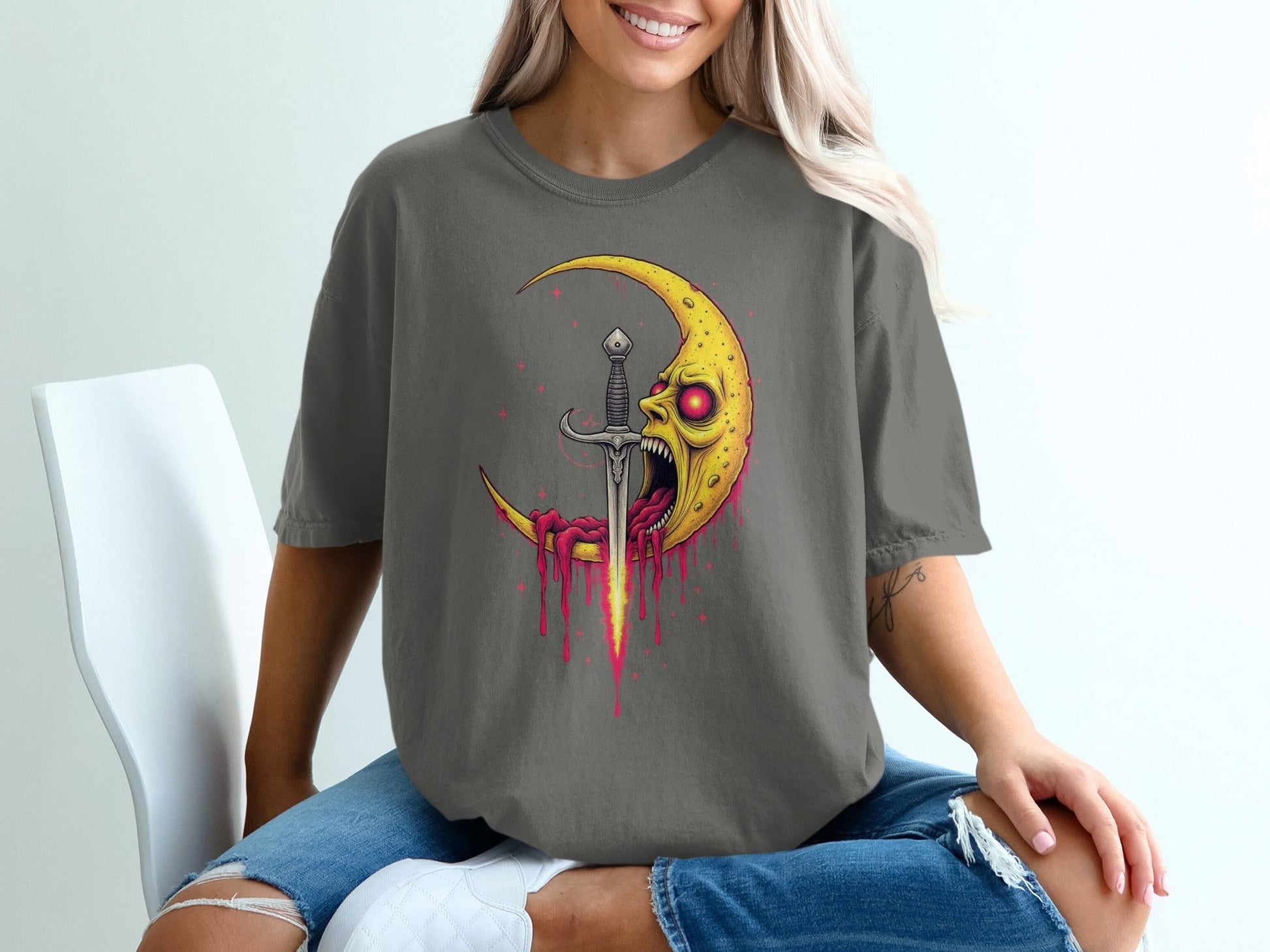 Moon With A Sword Funny Unique Graphic Style T-Shirt - IconVexa