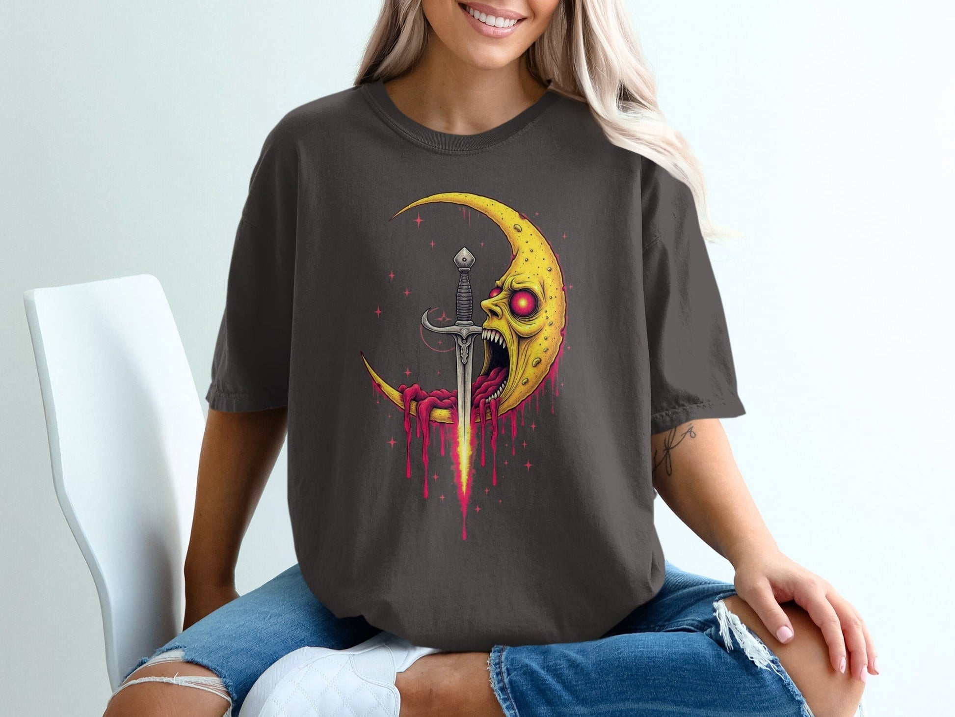 Moon With A Sword Funny Unique Graphic Style T-Shirt - IconVexa