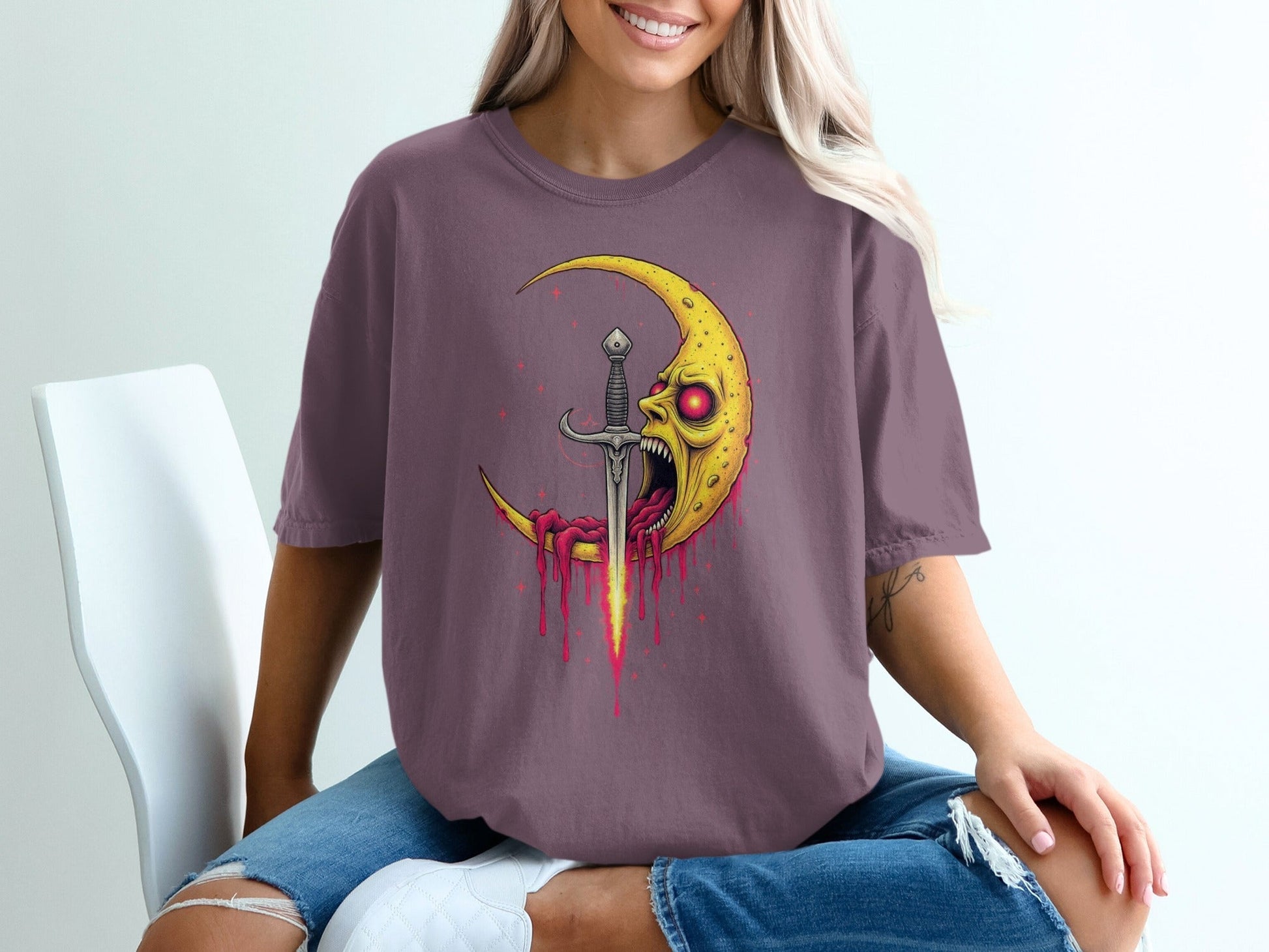 Moon With A Sword Funny Unique Graphic Style T-Shirt - IconVexa