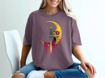 Moon With A Sword Funny Unique Graphic Style T-Shirt - IconVexa